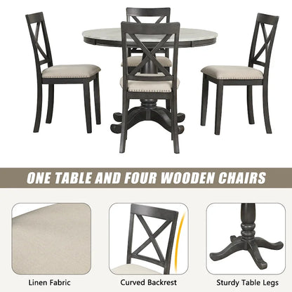 5-Piece Modern Wooden Dining Set with Round Table & Chairs