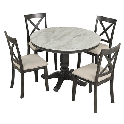5-Piece Modern Wooden Dining Set with Round Table & Chairs