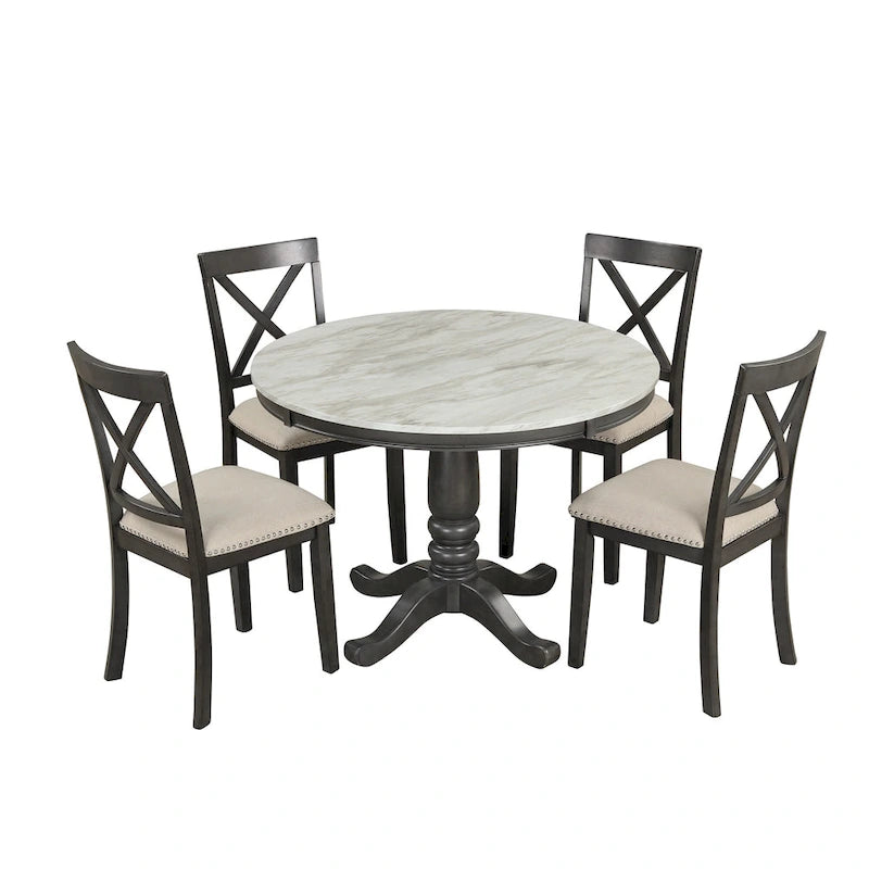 5-Piece Modern Wooden Dining Set with Round Table & Chairs