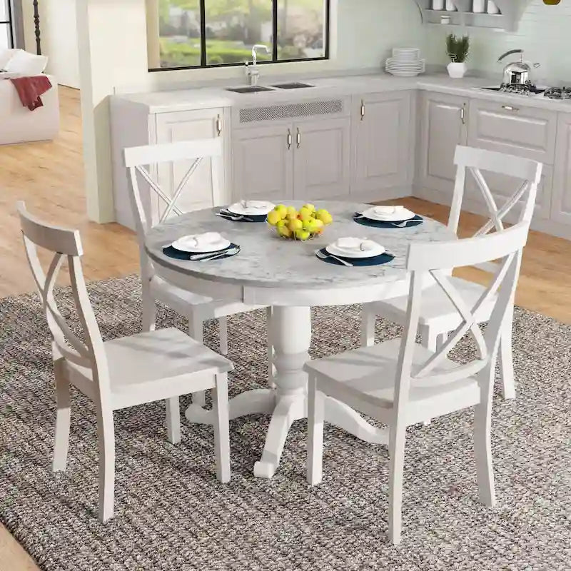 5-Piece Modern Wooden Dining Set with Round Table & Chairs