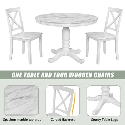 5-Piece Modern Wooden Dining Set with Round Table & Chairs