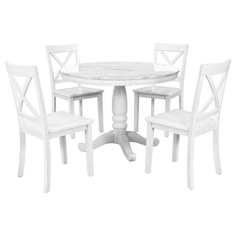 5-Piece Modern Wooden Dining Set with Round Table & Chairs