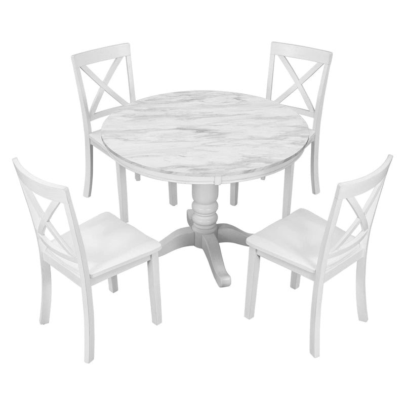 5-Piece Modern Wooden Dining Set with Round Table & Chairs