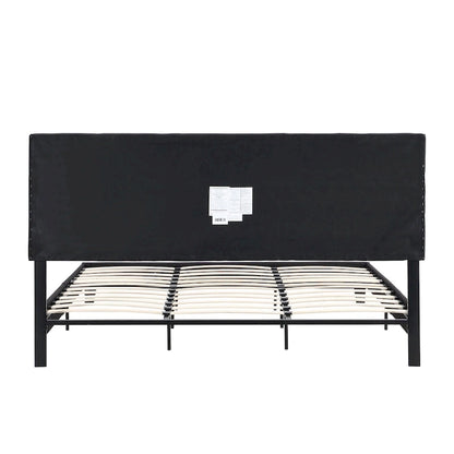 Black King Upholstered Platform Bed with Button Tufted Headboard and Wood Slats - No Box Spring Needed