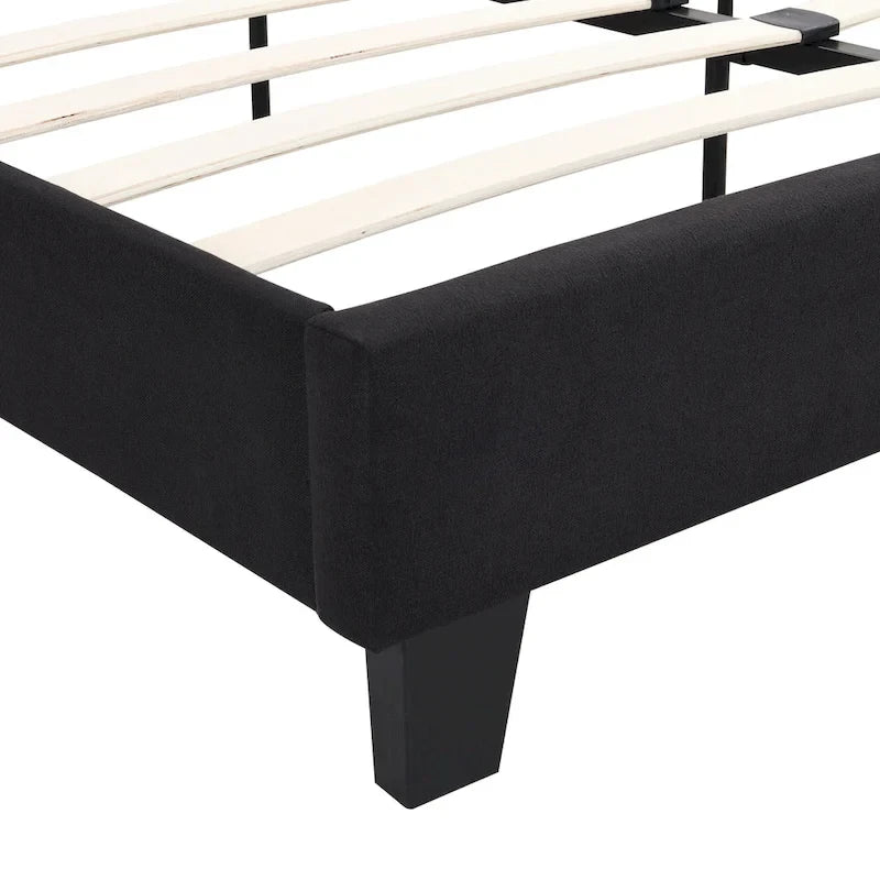 Black King Upholstered Platform Bed with Button Tufted Headboard and Wood Slats - No Box Spring Needed