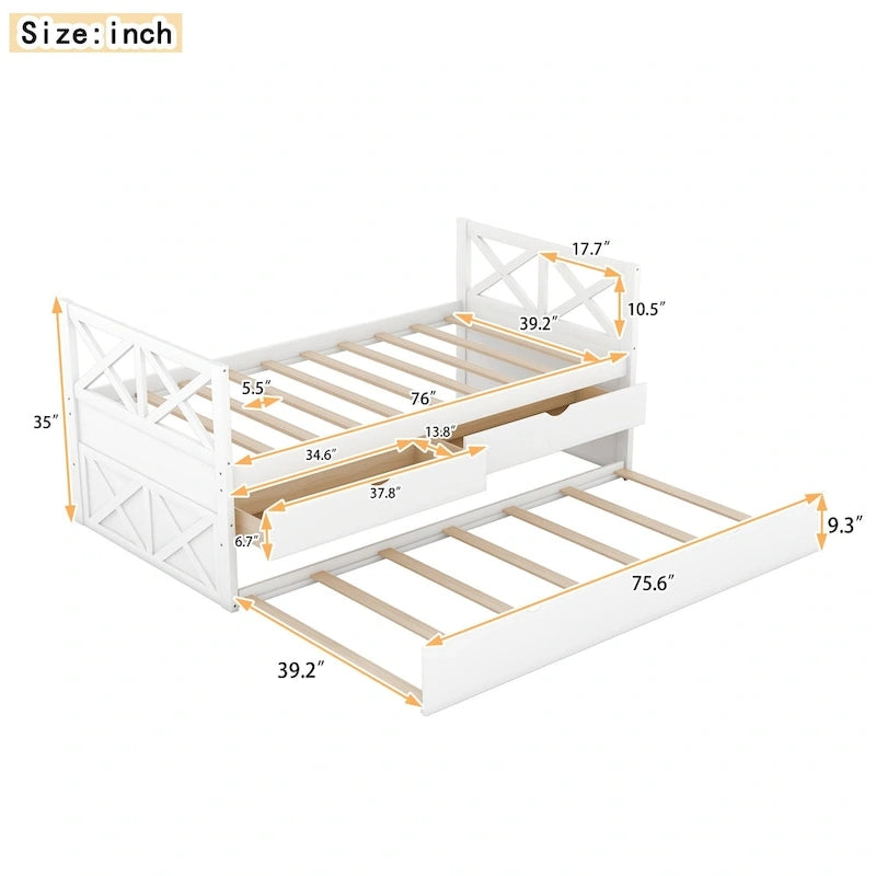 White Pine Twin Daybed with Drawers and Trundle