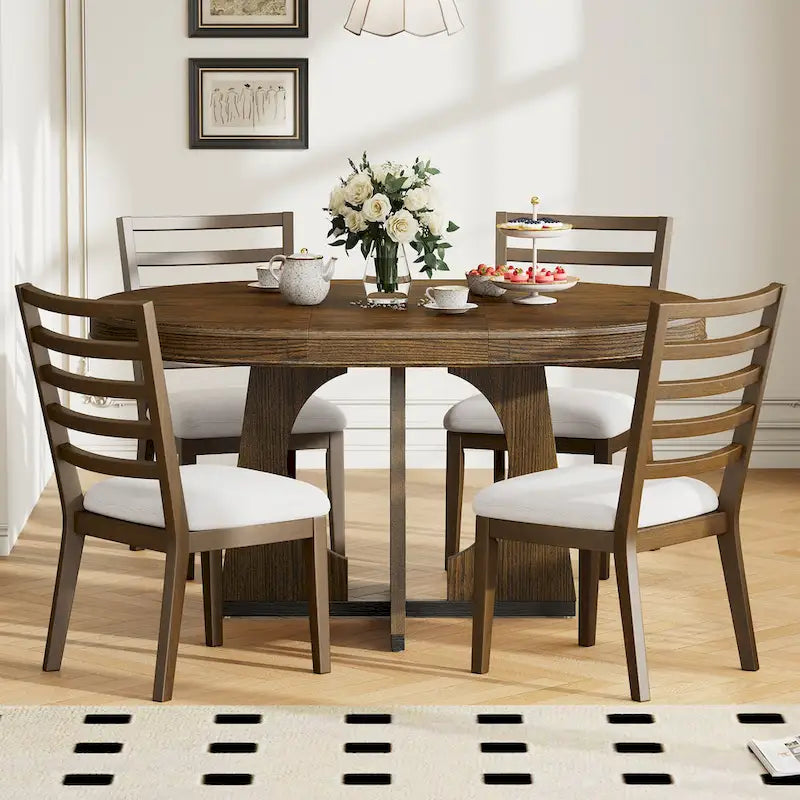5-Piece Vintage Dining Set with Extendable Table & 4 Chairs