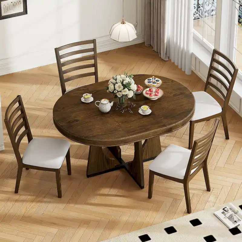 5-Piece Vintage Dining Set with Extendable Table & 4 Chairs
