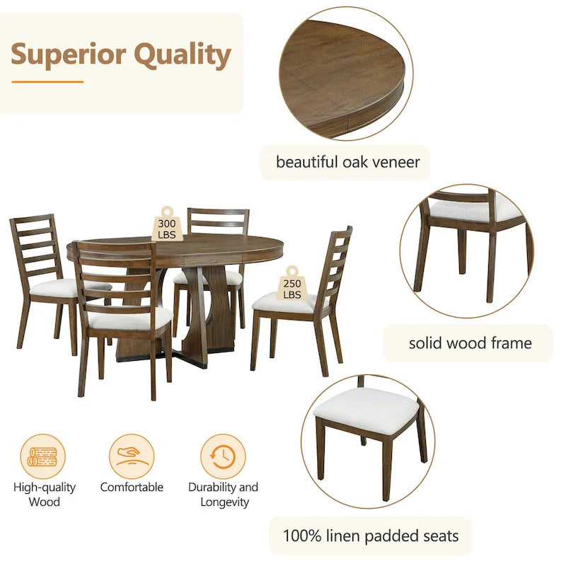 5-Piece Vintage Dining Set with Extendable Table & 4 Chairs
