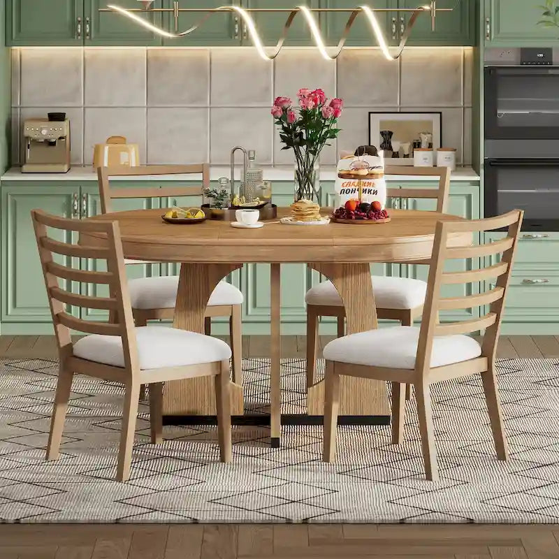 5-Piece Vintage Dining Set with Extendable Table & 4 Chairs