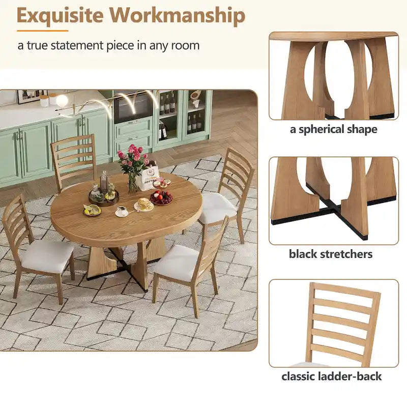 5-Piece Vintage Dining Set with Extendable Table & 4 Chairs