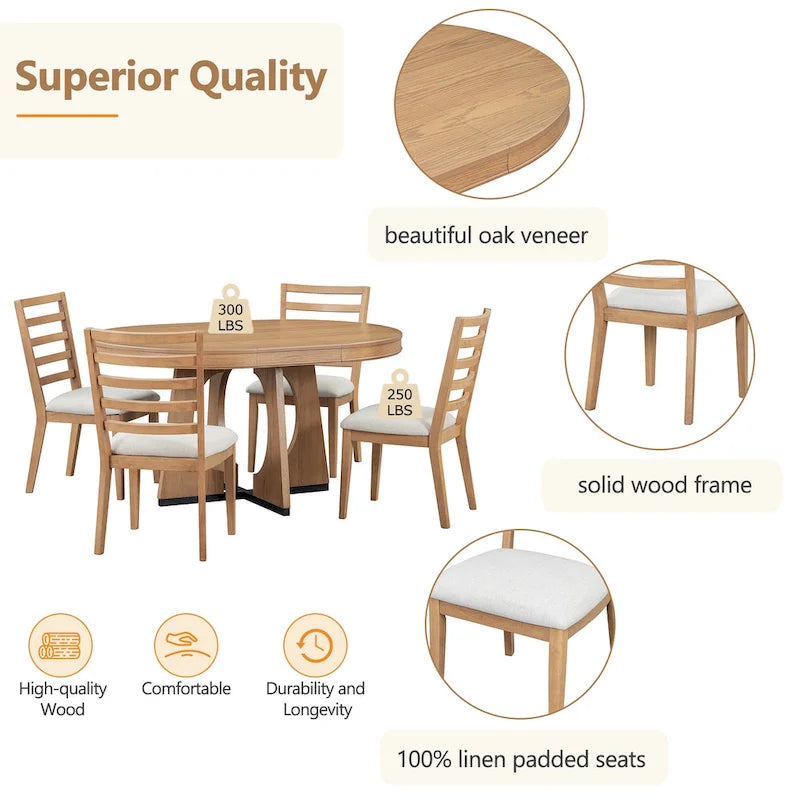 5-Piece Vintage Dining Set with Extendable Table & 4 Chairs