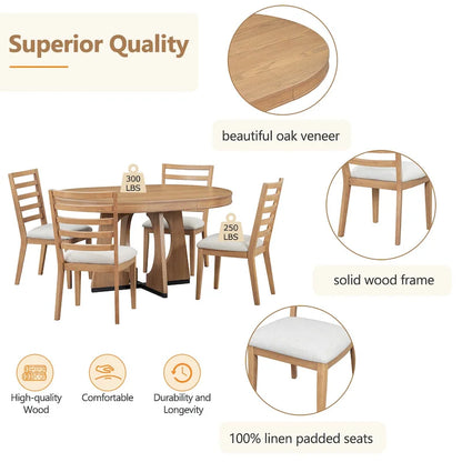 5-Piece Vintage Dining Set with Extendable Table & 4 Chairs