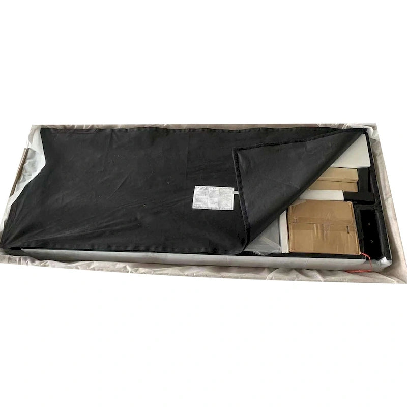 Grey King Linen Upholstered Platform Bed with Tufted Headboard, Strong Wood Slat Support - No Box Spring Needed