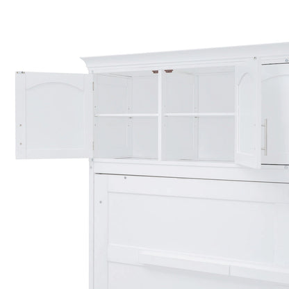 White Full Size Multifunction Murphy Bed with Top Cabinets