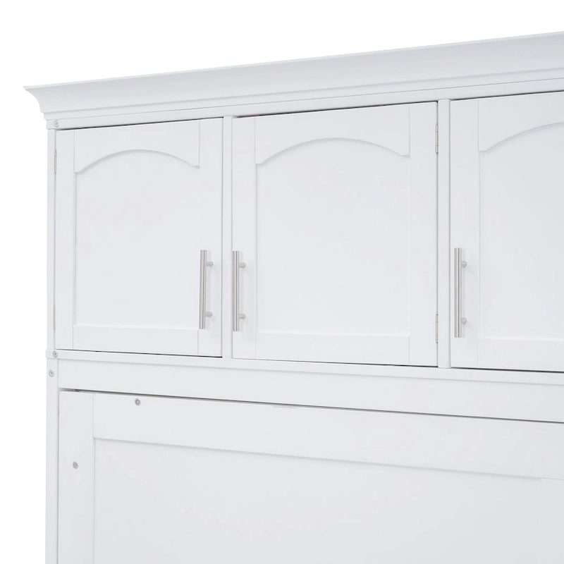 White Full Size Multifunction Murphy Bed with Top Cabinets