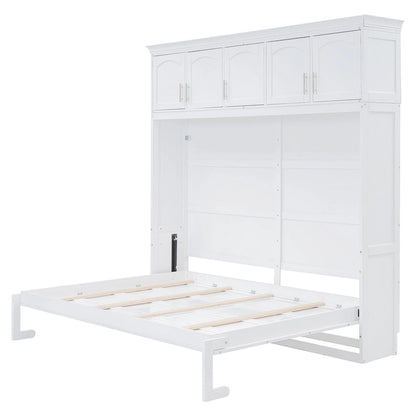 White Full Size Multifunction Murphy Bed with Top Cabinets