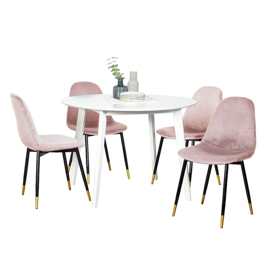 Modern Style 5-Piece Dining Set with Round Table and 4 Velvet Upholstered Chairs