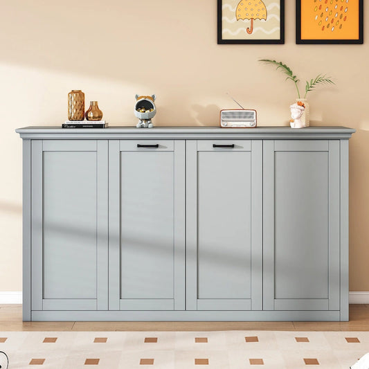 Full Size Murphy Bed with Desk, Storage Shelves, and Cabinets