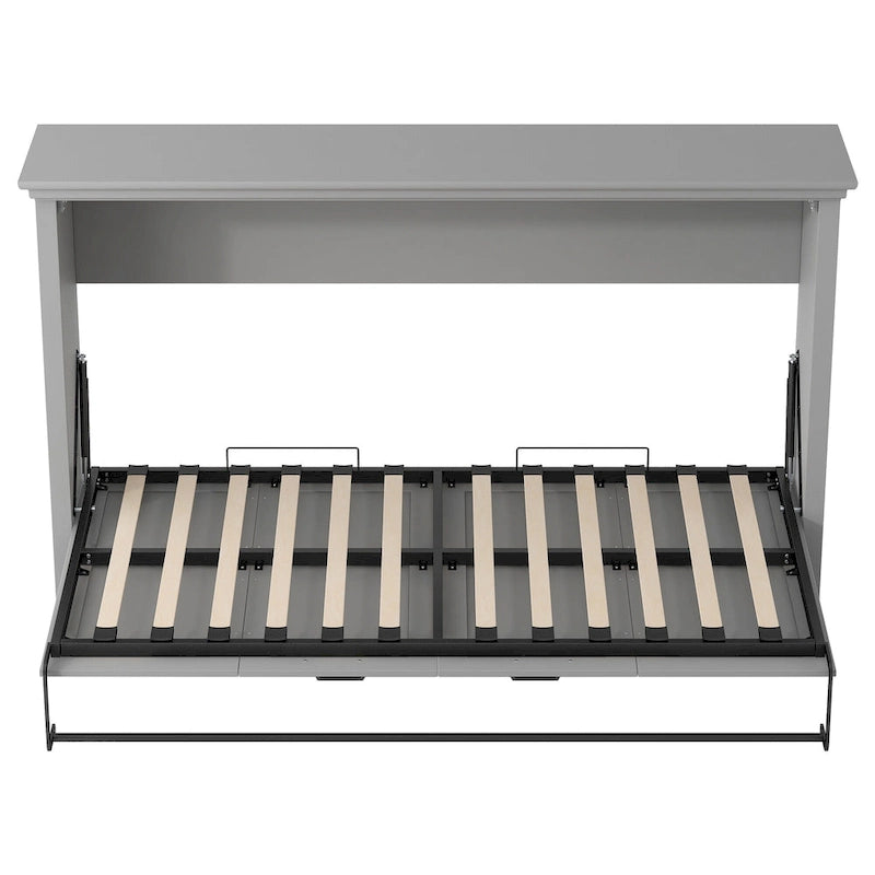 Full Size Murphy Bed with Desk, Storage Shelves, and Cabinets