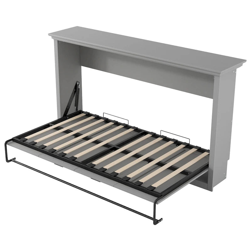 Full Size Murphy Bed with Desk, Storage Shelves, and Cabinets