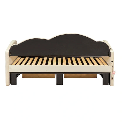 Twin Cloud Velvet Daybed with Trundle, Drawers, and USB