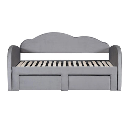 Twin Cloud Velvet Daybed with Trundle, Drawers, and USB