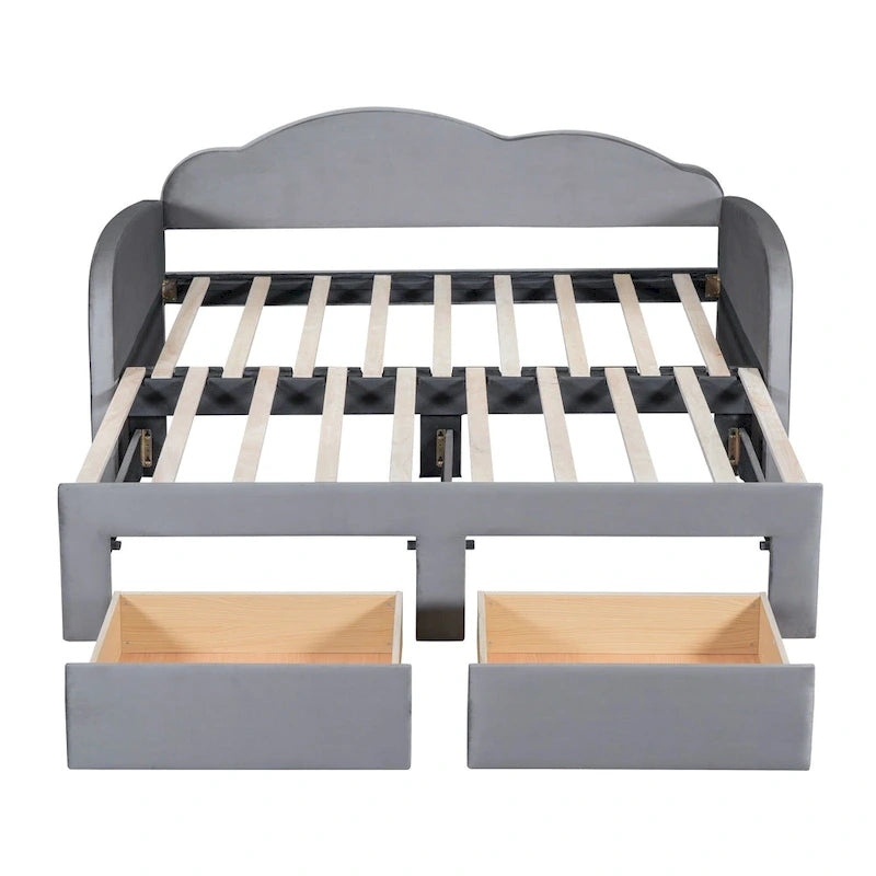 Twin Cloud Velvet Daybed with Trundle, Drawers, and USB