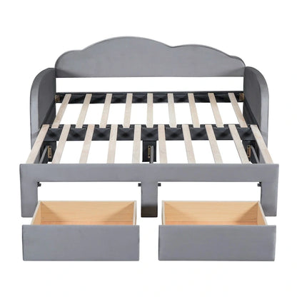 Twin Cloud Velvet Daybed with Trundle, Drawers, and USB