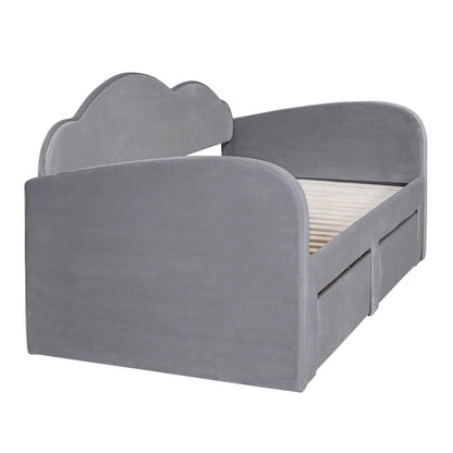Twin Cloud Velvet Daybed with Trundle, Drawers, and USB