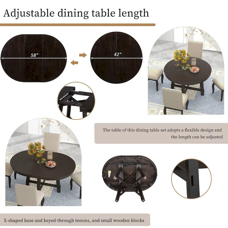 5-Piece Wooden Dining Table Set with Extendable Round Table & 4 Chairs