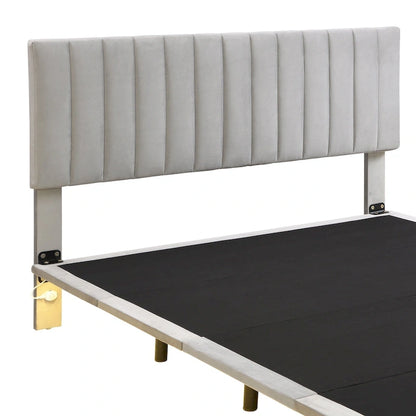 Queen Velvet Floating Bed with Sensor Light and Tufted Headboard