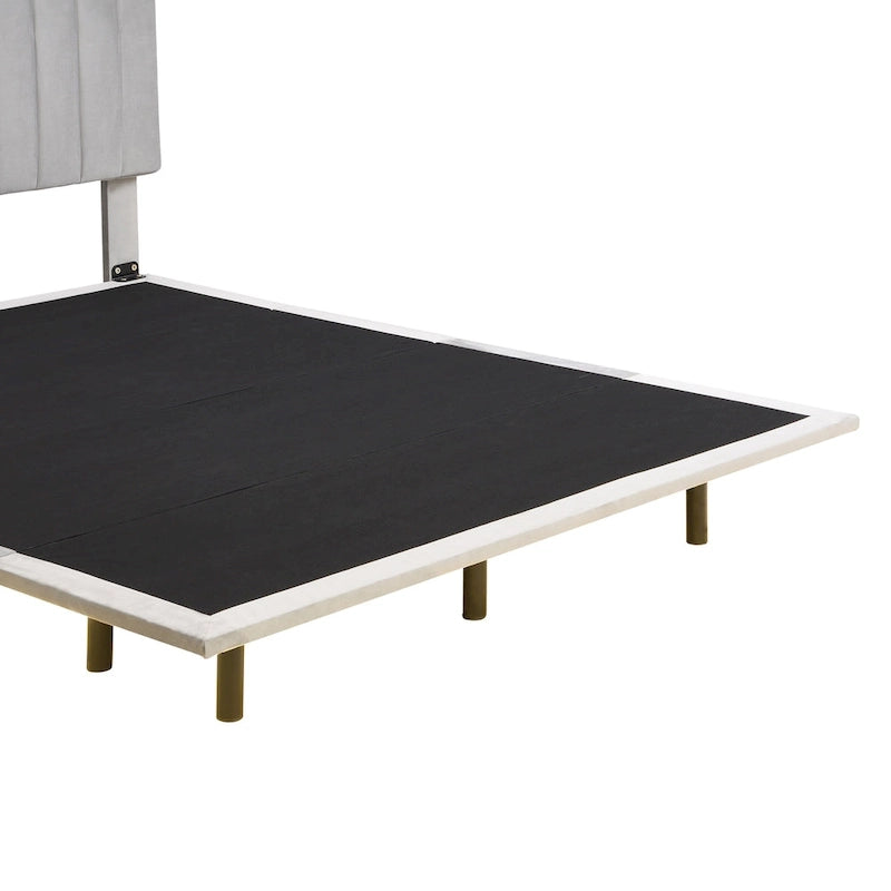 Queen Velvet Floating Bed with Sensor Light and Tufted Headboard