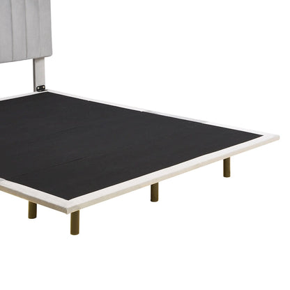 Queen Velvet Floating Bed with Sensor Light and Tufted Headboard