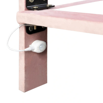 Queen Velvet Floating Bed with Sensor Light and Tufted Headboard