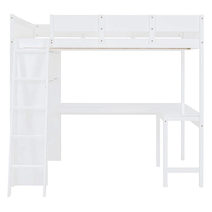 Full Size Solid Wood Loft Bed with Desk and Shelf for Kids