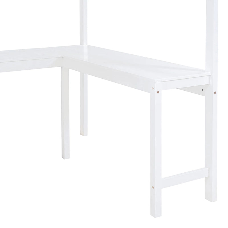 Full Size Solid Wood Loft Bed with Desk and Shelf for Kids