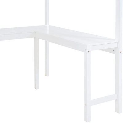 Full Size Solid Wood Loft Bed with Desk and Shelf for Kids