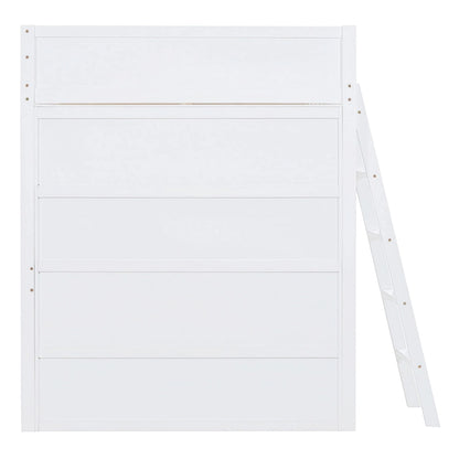 Full Size Solid Wood Loft Bed with Desk and Shelf for Kids