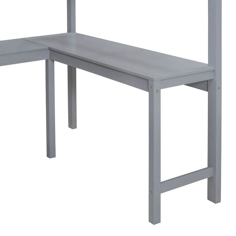 Full Size Solid Wood Loft Bed with Desk and Shelf for Kids