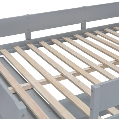 Full Size Solid Wood Loft Bed with Desk and Shelf for Kids