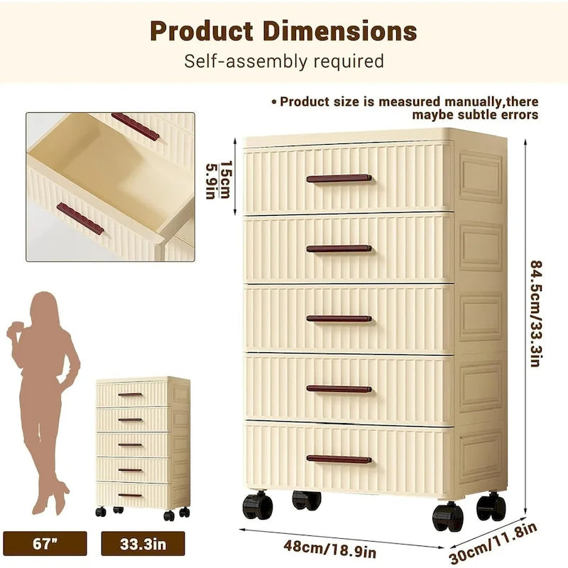4 or 5 Layers Plastic Drawer Storage Cabinet Bedside Table with Handle