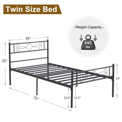 Metal Bed Frame with Headboard and Footboard- Twin/Full/Queen Size Bed