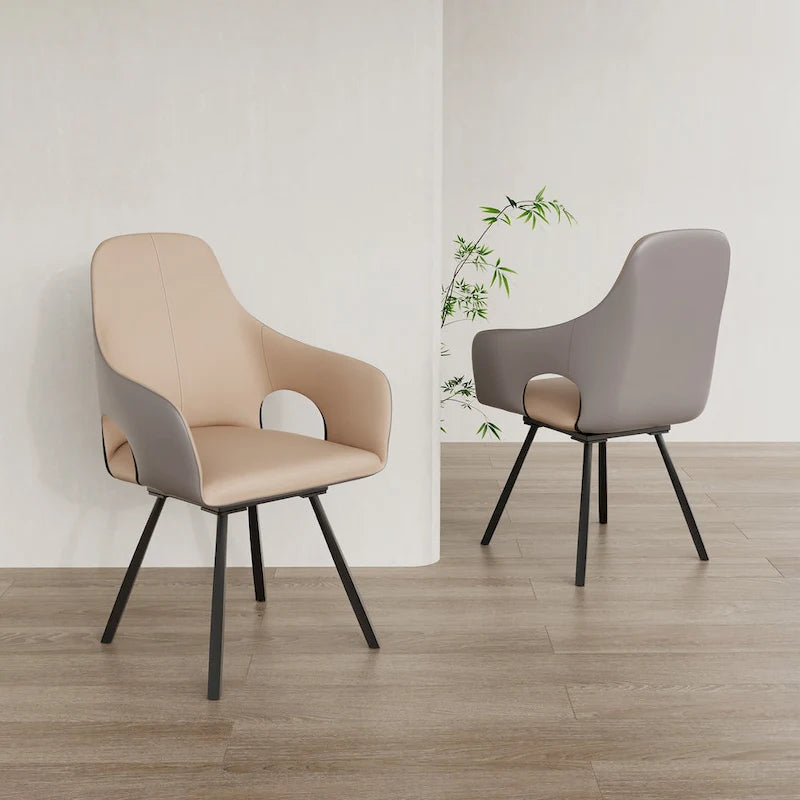 Two-tone Microfiber Leather Upholstered Rotatable Dining Chairs (Set of 2) - 22.83 W x 19.69 D x 36.61 H