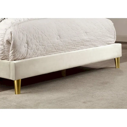 DH BASIC Glam Beige Fully Upholstered Platform Bed with Gold-tone Accents by Denhour
