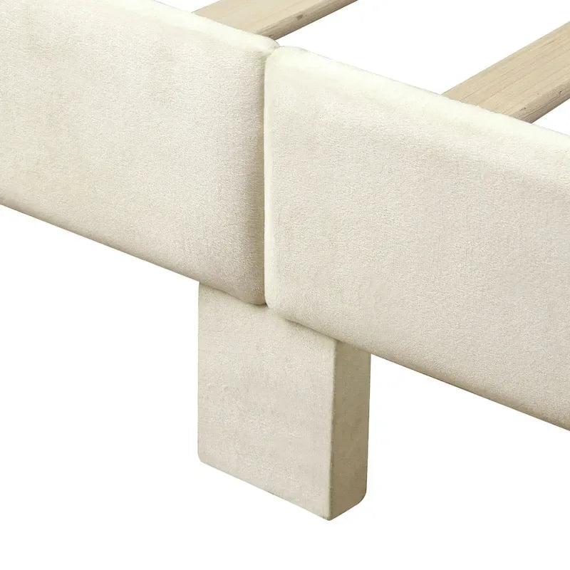 DH BASIC Glam Beige Fully Upholstered Platform Bed with Gold-tone Accents by Denhour