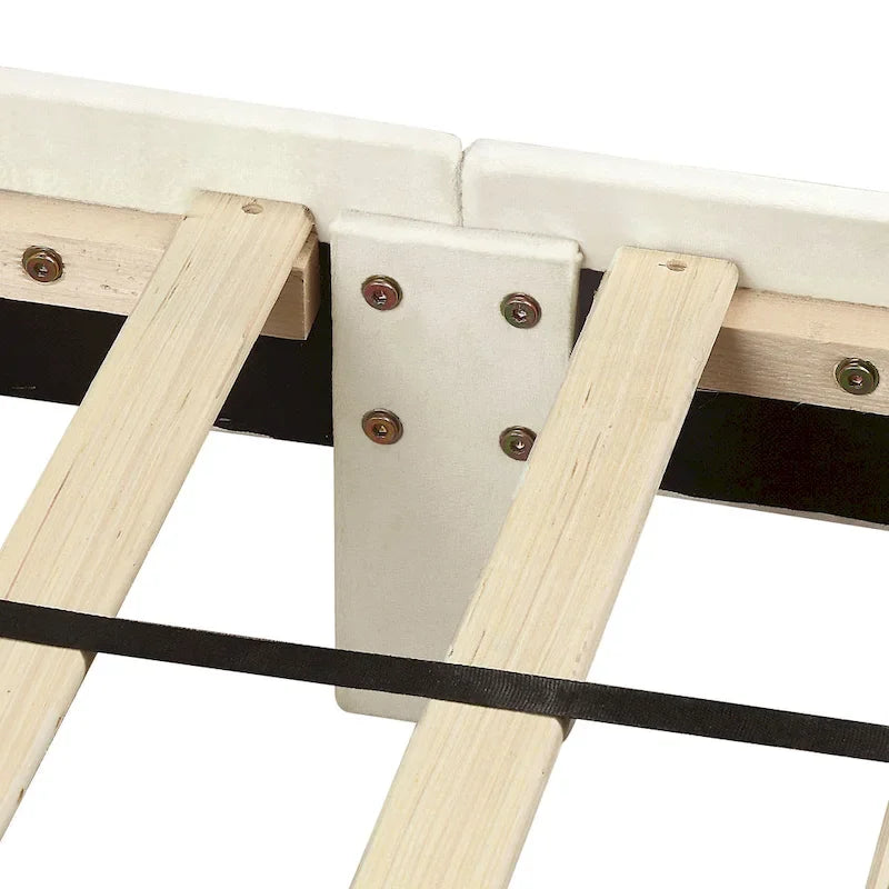 DH BASIC Glam Beige Fully Upholstered Platform Bed with Gold-tone Accents by Denhour