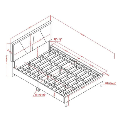DH BASIC Glam Beige Fully Upholstered Platform Bed with Gold-tone Accents by Denhour
