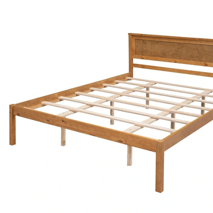 Oak Platform Bed Frame with Headboard, Wood Slat Support