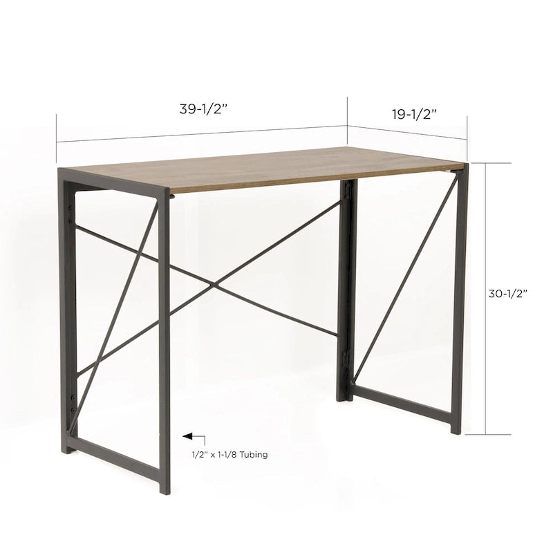 OS Home and Office Furniture Model No Tool Writing Desk with Metal Legs and Sewn Oak Laminate Top
